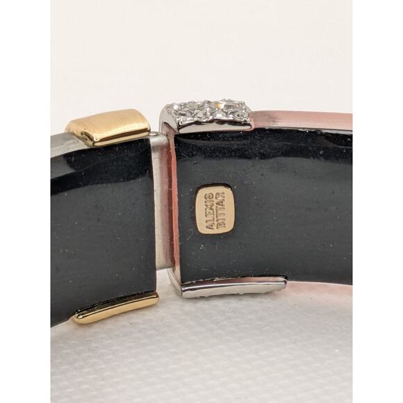 Alexis Bittar Blue and Orange Lucite Hinged Bracelet Goldtone and Crystals 7.5” - Picture 4 of 7